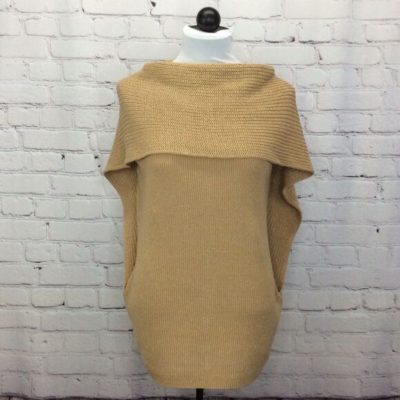 Chico's Carmela Cape Pullover Sweater Women's Size 1 (S/8) Tan Ribbed Sleeveless - Picture 1 of 12